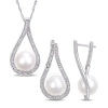 AMOUR AMOUR 2-PIECE SET OF 9 - 9.5 MM CULTURED FRESHWATER PEARL AND 1/2 CT TW DIAMOND TEARDROP EARRINGS AN
