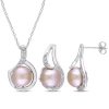 AMOUR AMOUR 2-PIECE SET OF 9 - 9.5 MM PINK CULTURED FRESHWATER PEARL AND 1/10 CT TW DIAMOND HALO EARRINGS 
