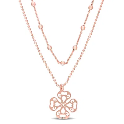 Amour 2-strand Ball Bead Chain Necklace In 18k Rose Gold Plated Sterling Silver In Rose Gold-tone