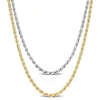 AMOUR AMOUR 2.2MM ROPE CHAIN NECKLACE SET 18 INCH 18K YELLOW GOLD PLATED AND 16 INCH WHITE STERLING SILVER