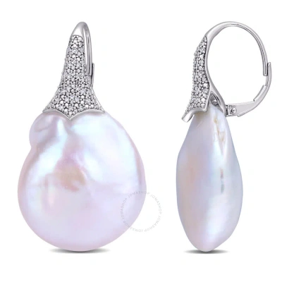 Amour 20-20.5mm Cultured Freshwater White Coin Pearl And 1/4 Ct Tw Diamond Leverback Drop Earrings I