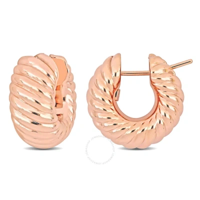 Amour 20.5mm Ribbed Hoop Earrings In 14k Rose Gold