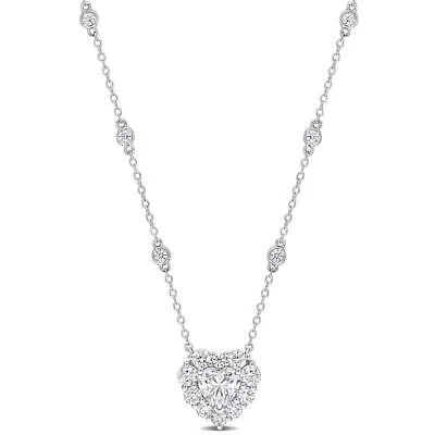 Pre-owned Amour 2.07 Ct Dew Heart Shape Created Moissanite Halo Station Necklace In In White