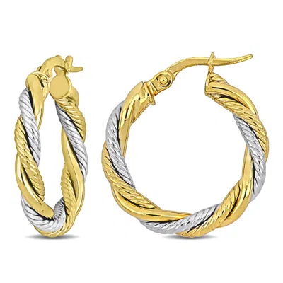 Amour 20mm Twisted Hoop Earrings In 10k Yellow And White Gold 20mm In Two-tone