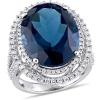 AMOUR AMOUR 22 CT TGW LONDON BLUE TOPAZ AND 7/8 CT TW DIAMOND DOUBLE HALO RING IN 14K WHITE GOLD