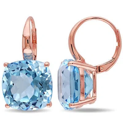 Pre-owned Amour 23 1/3 Ct Tgw Sky Blue Topaz Leverback Earrings In 14k Rose Gold In Pink