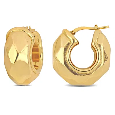 Amour 23mm Wide Diamond Cut Huggie Earrings In Yellow Plated Sterling Silver