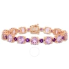 AMOUR AMOUR 24 5/8 CT TGW ROSE DE FRANCE AND AFRICA-AMETHYST TENNIS BRACELET IN ROSE GOLD PLATED STERLING 