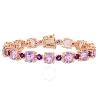 Amour 24 5/8 Ct Tgw Rose De France And Africa-amethyst Tennis Bracelet In Rose Gold Plated Sterling In Purple