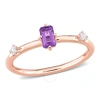 AMOUR AMOUR 2/5 CT TGW EMERALD-CUT AMETHYST AND WHITE TOPAZ STACKABLE RING IN 10K ROSE GOLD