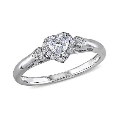 Pre-owned Amour 2/5 Ct Tw Heart-cut Diamond Halo Engagement Ring In 14k White Gold In Check Description