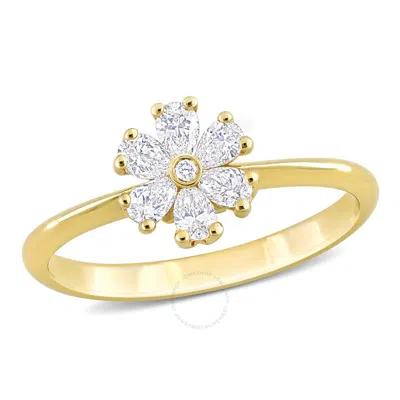 Amour 2/5ct Tdw Pear And Round-shaped Diamonds Floral Ring In 14k Yellow Gold