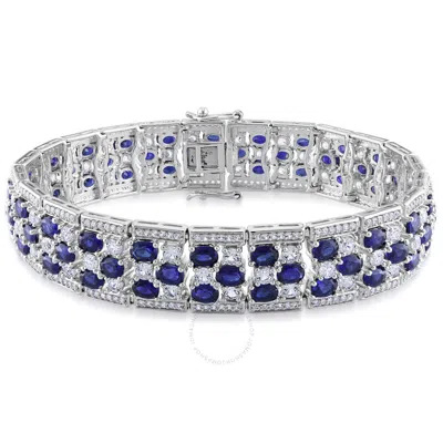 Amour 26 1/5 Ct Tgw Created Blue And Created White Sapphire Bracelet In Sterling Silver