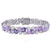 AMOUR AMOUR 27 1/6 CT TGW ROSE DE FRANCE AMETHYST AND CREATED WHITE SAPPHIRE VINTAGE BRACELET IN STERLING 