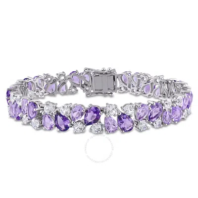 Amour 27 1/6 Ct Tgw Rose De France Amethyst And Created White Sapphire Vintage Bracelet In Sterling