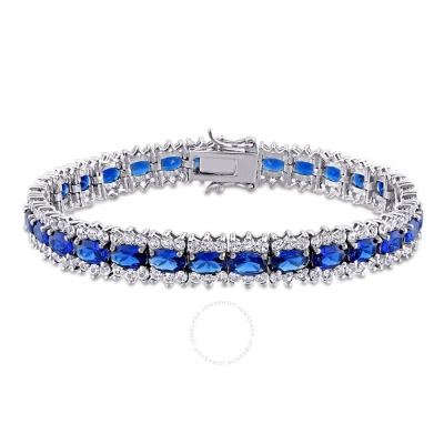 Amour 28 1/2 Ct Tgw Created Blue And White Sapphire Tennis Bracelet In Sterling Silver