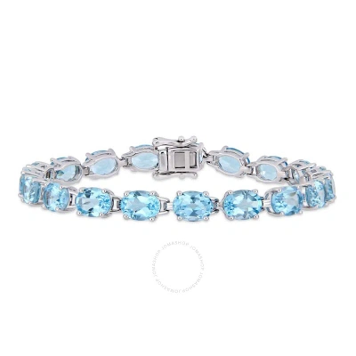 Amour 28 1/2 Ct Tgw Oval-cut Sky-blue Topaz Tennis Bracelet In Sterling Silver