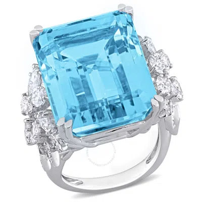 Amour 28 3/8 Ct Tgw Blue Topaz - Sky And 1 3/4 Ct Tw Multi-shape Diamonds Ring In 14k White Gold In Metallic