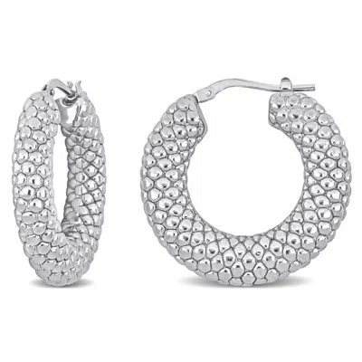 Amour 28mm Beaded Hoop Earrings In Sterling Silver In White