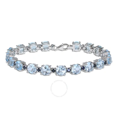 Amour 29 1/2 Ct Tgw Sky-blue Topaz And Sapphire Bracelet In Sterling Silver