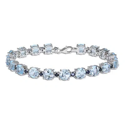 Pre-owned Amour 29 1/2 Ct Tgw Sky-blue Topaz And Sapphire Bracelet In Sterling Silver