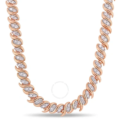 Amour 2ct Tdw Diamond S-link Tennis Necklace In Rose Plated Sterling Silver In Pink