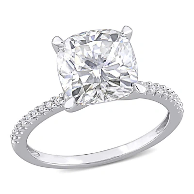 Amour 3 1/2 Ct Dew Created Moissanite And 1/10 Ct Tw Diamond Engagement Ring In 14k White Gold