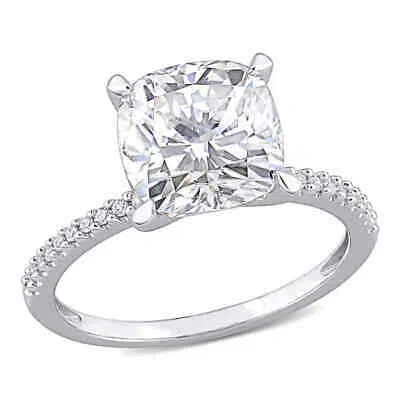 Pre-owned Amour 3 1/2 Ct Dew Created Moissanite And 1/10 Ct Tw Diamond Engagement Ring In In White