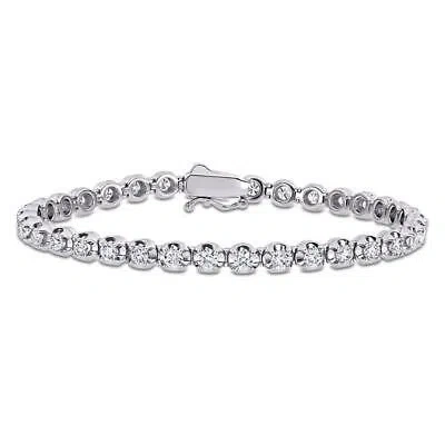 Pre-owned Amour 3 1/2 Ct Dew Created Moissanite Tennis Bracelet In 14k White Gold