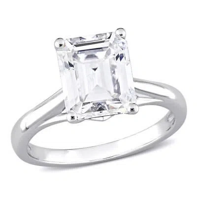 Pre-owned Amour 3 1/2 Ct Dew Emerald Cut Created Moissanite Solitaire Ring In 10k White