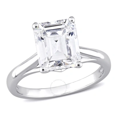 Amour 3 1/2 Ct Dew Emerald Cut Created Moissanite Solitaire Ring In 10k White Gold