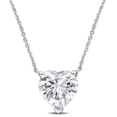 Amour 3-1/2 Ct Dew Heart Shape Created Moissanite Solitaire Pendant With Chain In 14k White Gold