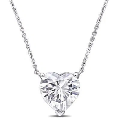Pre-owned Amour 3-1/2 Ct Dew Heart Shape Created Moissanite Solitaire Pendant With Chain In White
