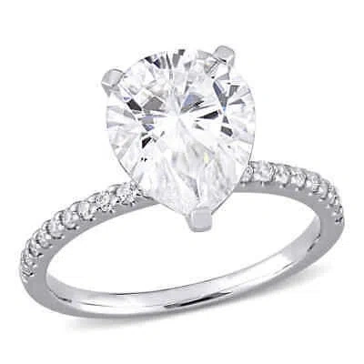 Pre-owned Amour 3 1/2 Ct Dew Pear Shape Created Moissanite Engagement Ring In 10k White