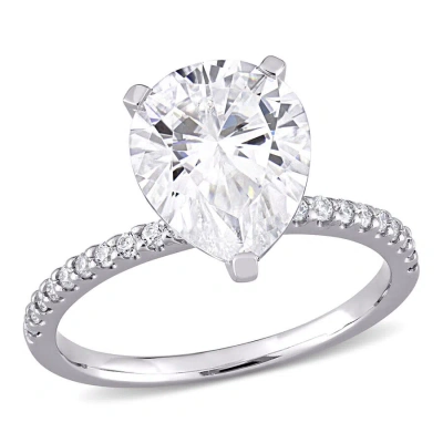 Amour 3 1/2 Ct Dew Pear Shape Created Moissanite Engagement Ring In 10k White Gold