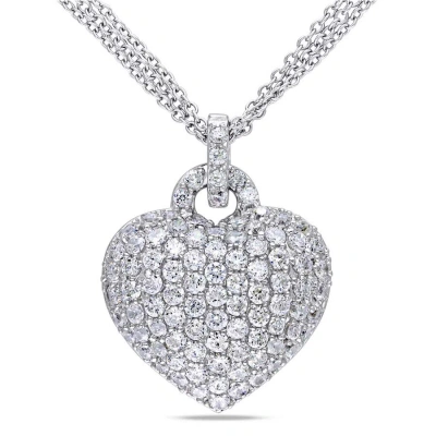 Amour 3 1/2 Ct Tgw Created White Sapphire Heart Pendant With Triple-strand Chain In Sterling Silver In Silver / White