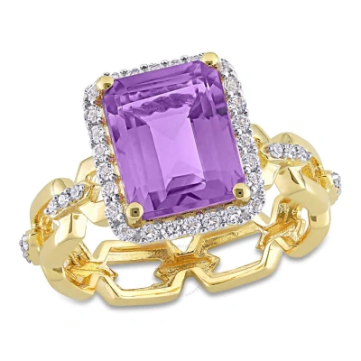 Amour 3 1/2 Ct Tgw Octagon Amethyst White Topaz And Diamond-accent Link Ring In Yellow Plated Sterli In Gold