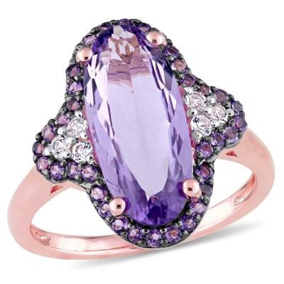 Amour 3 1/2 Ct Tgw Oval Cut Amethyst And African Amethyst And White Topaz Ring In Rose Plated Sterli In Metallic