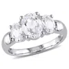 AMOUR AMOUR 3 1/2 CT TGW OVAL CUT CREATED WHITE SAPPHIRE 3-STONE RING IN STERLING SILVER