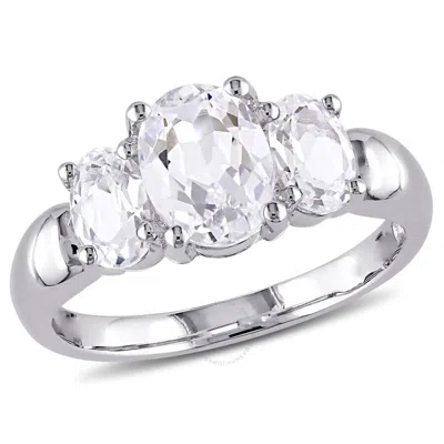 Amour 3 1/2 Ct Tgw Oval Cut Created White Sapphire 3-stone Ring In Sterling Silver In Neutral