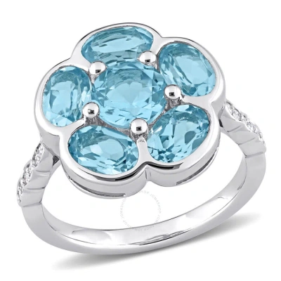 Amour 3 1/3 Ct Tgw Blue Topaz - Sky And Diamond Accent Floral Ring In Sterling Silver
