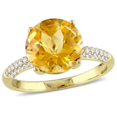 Pre-owned Amour 3 1/3 Ct Tgw Citrine And 1/5 Ct Tw Diamond Beaded Ring In 14k Yellow Gold
