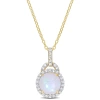 Amour 3 1/4 Ct Tgw Blue Ethiopian Opal And White Topaz Halo Pendant With Chain In Yellow Plated Ster In Yellow