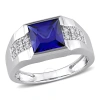 AMOUR AMOUR 3 1/4 CT TGW CREATED BLUE AND WHITE SAPPHIRE MEN'S RING IN 10K WHITE GOLD