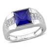 Amour 3 1/4 Ct Tgw Created Blue And White Sapphire Men's Ring In 10k White Gold In White