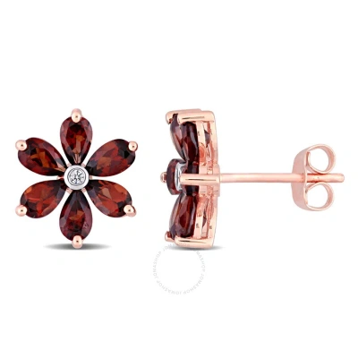 Amour 3 1/4 Ct Tgw Garnet And Diamond Accent Floral Stud Earrings In 10k Rose Gold In Neutral