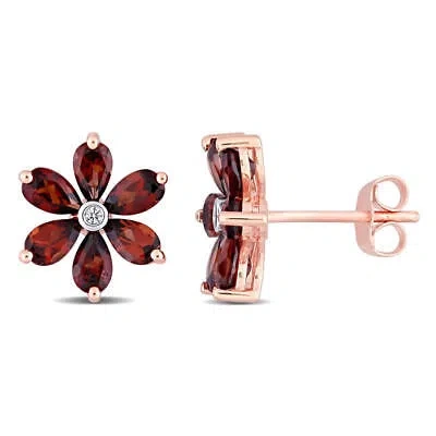 Pre-owned Amour 3 1/4 Ct Tgw Garnet And Diamond Accent Floral Stud Earrings In 10k Rose In Pink