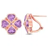 Amour 3 1/4 Ct Tgw Rose De France Clover Earrings In Rose Plated Sterling Silver In Pink
