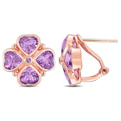 Amour 3 1/4 Ct Tgw Rose De France Clover Earrings In Rose Plated Sterling Silver In Pink