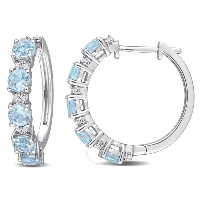 Amour 3 1/4 Ct Tgw Sky Blue Topaz And White Topaz Hoop Earrings In Sterling Silver